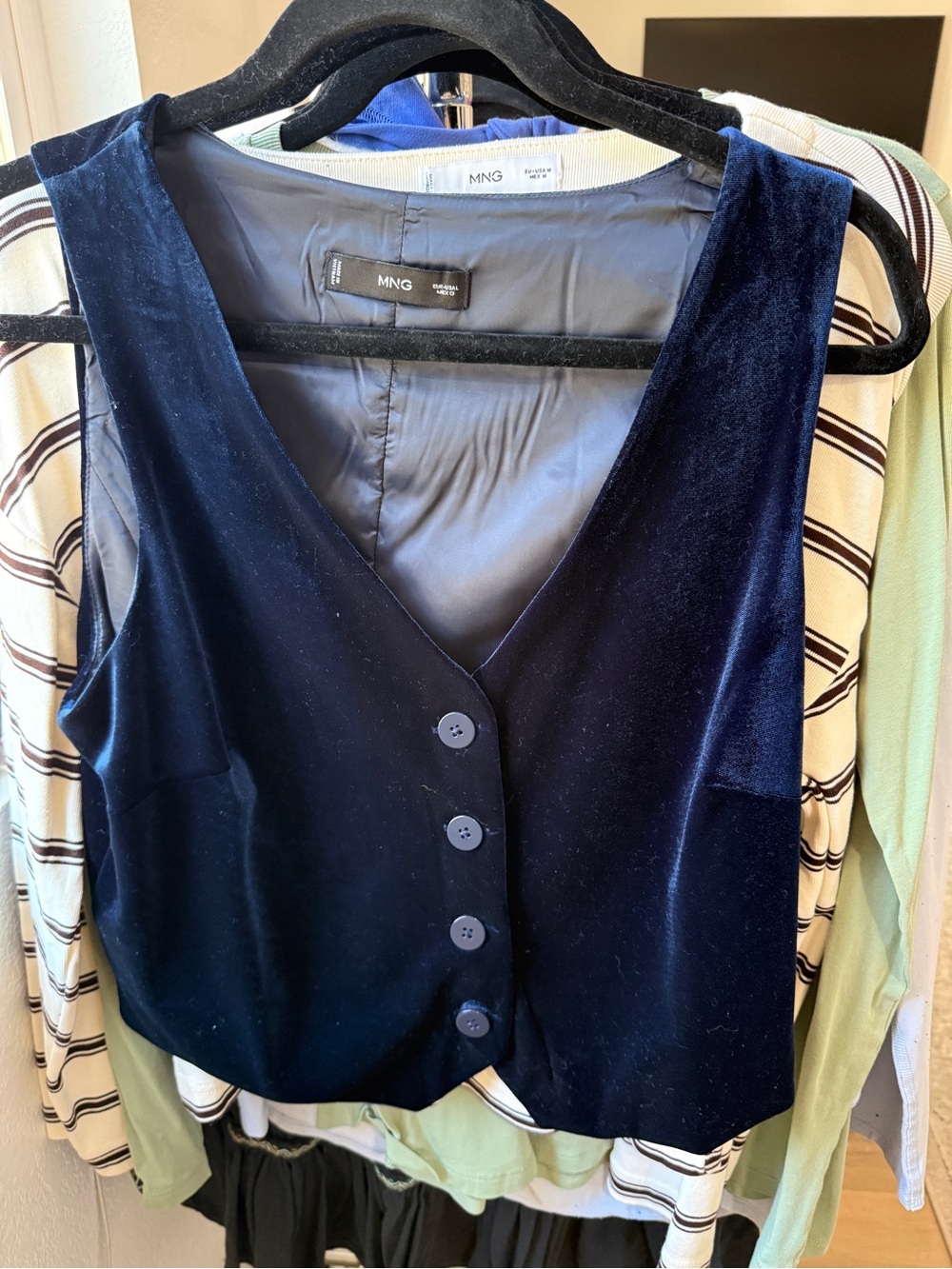 Mango Navy Velvet Button-Front Women's Vest